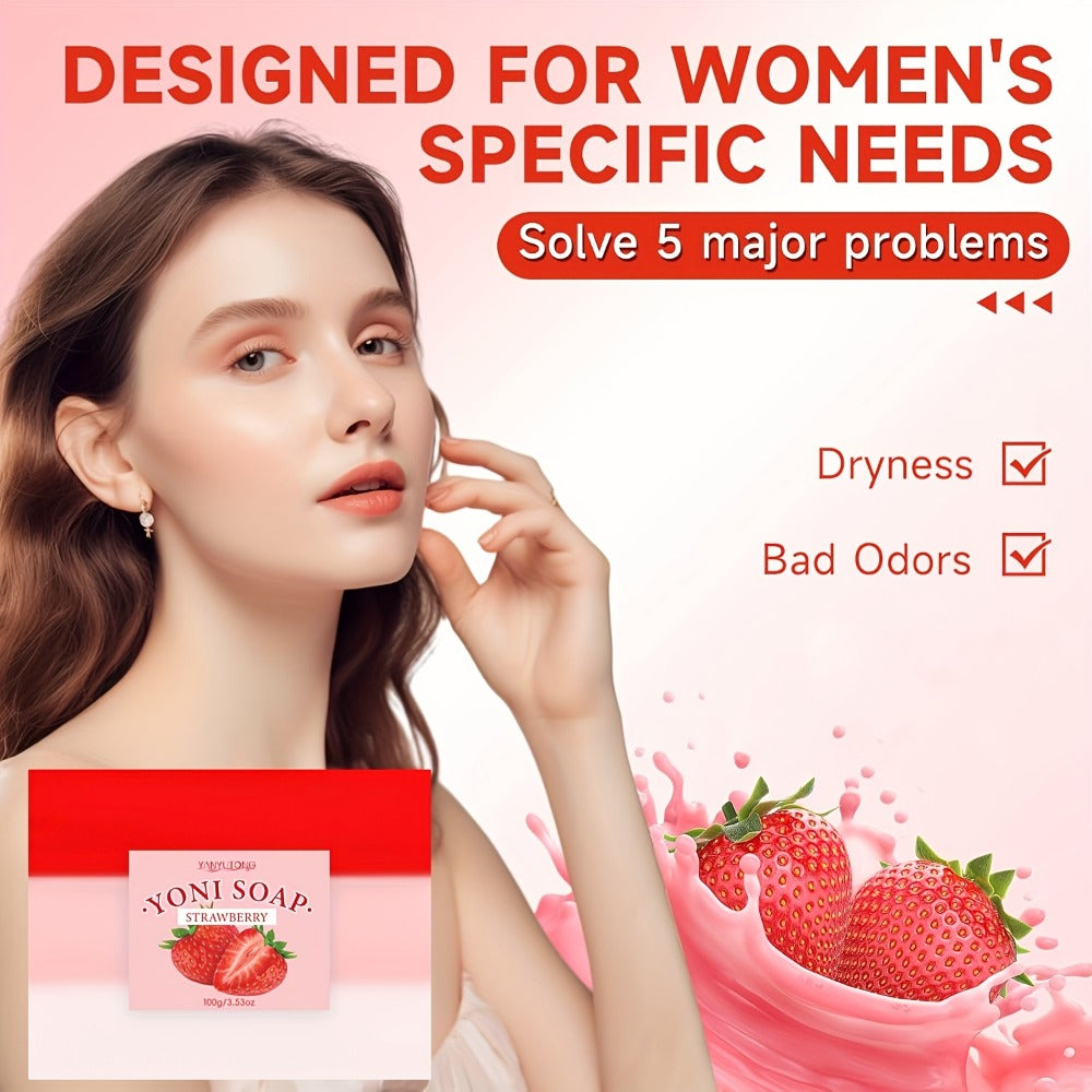 Strawberry Yoni Bath Set 4pcs for Women – Scented Yoni Oil & Soap Feminine Hygiene Kit pH Balance Odor Control Moisturizing Intimate Care