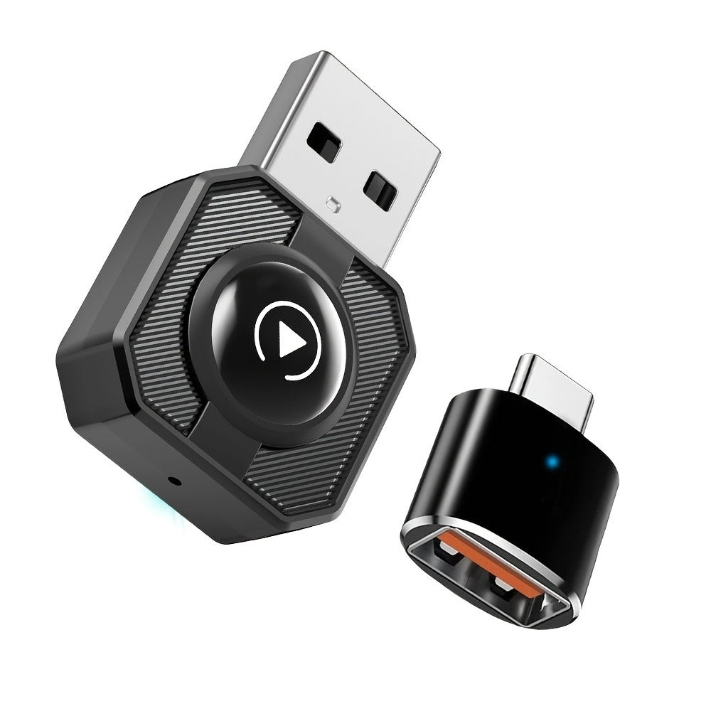 Compact Black M32 USB Adapter for Factory Wired CarPlay and Android Auto Systems with Pictured Connector