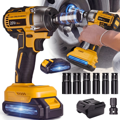 Cordless Impact Wrench 1/2 Inch Brushless, 450N.m 259Ft-lbs High Torque Impact Gun, 3300RPM Variable Speed