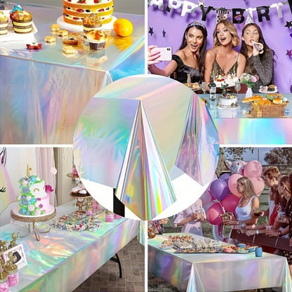 Holographic Rainbow Table Covers 10 Pack – Disposable Foil Tablecloths for Party, Wedding, Birthday & Gender Reveal