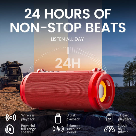 Bluetooth Speaker Cylindrical RGB Model with Carry Cords, USB and TF Playback, Four Colors and 7.17-Inch Body