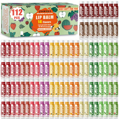 Lipstick Bulk Set 112pcs 14 Flavors - Lip Balm 0.15oz Mini Lipstick Assortment for Wedding for Makeup, Travel and Everyday Vanity Use