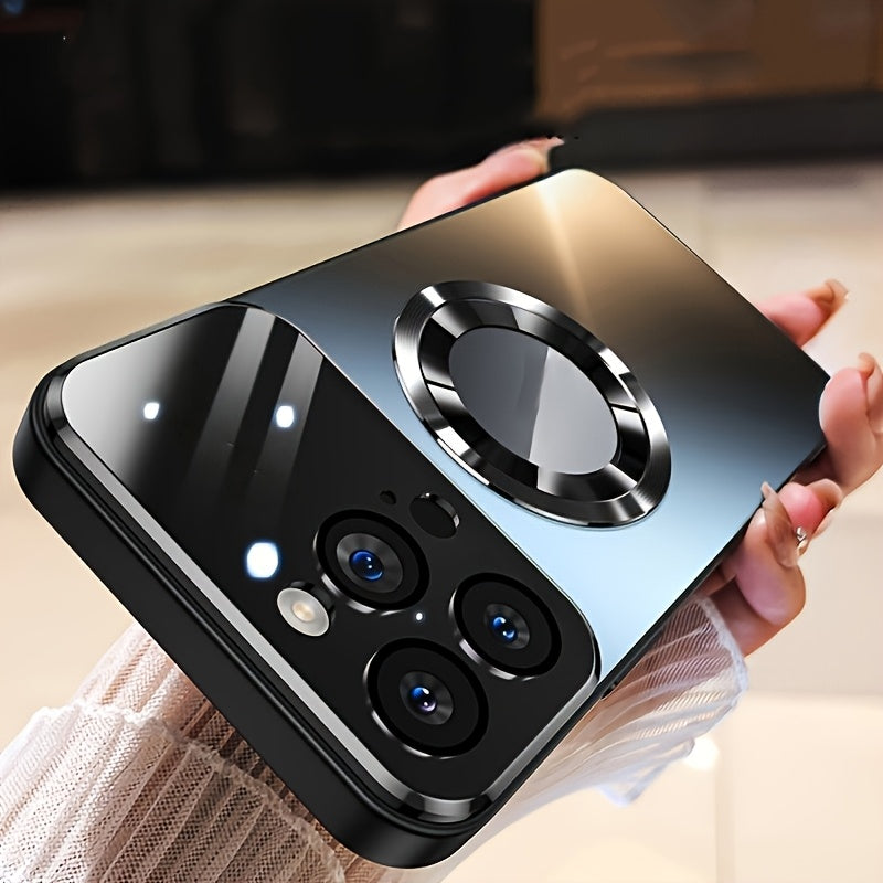 Phone Case Matte Titanium-Finish Cover with Built-In Glass Lens Protector for Select iPhone Models