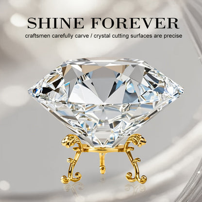 Crystal Sun Catcher with Gold Stand – Quadrilateral Decorative Crystal Stone Paperweight Rainbow Light Prism for Living Room Bedroom Home