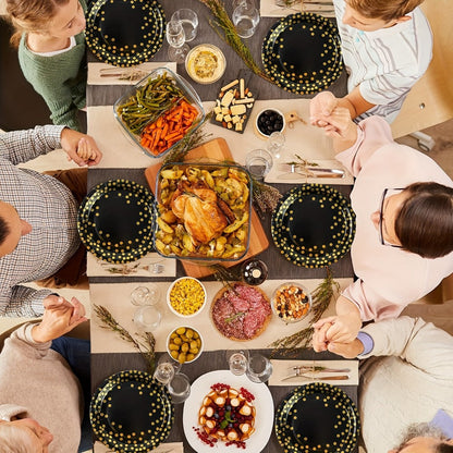 Disposable Party Supplies Set 150 Piece Black and Gold – Paper Plates, Napkins & Forks for 50 Guests, Elegant Tableware for Birthday