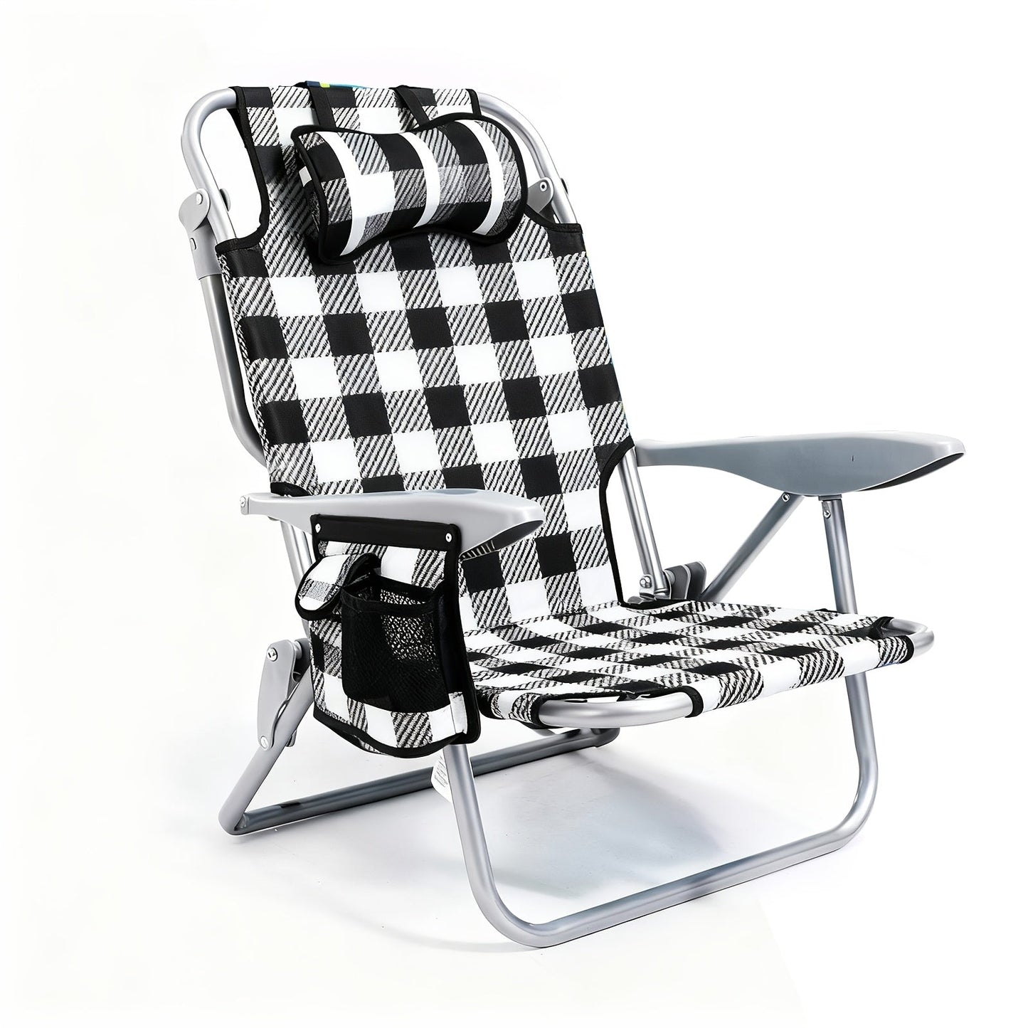Folding Beach Chair Lay Flat Camping Chair for Adults 4 Position Adjustable Backpack Chair with Cup Holder Towel Bar Cooler Pouch