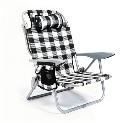 Folding Beach Chair Lay Flat Camping Chair for Adults 4 Position Adjustable Backpack Chair with Cup Holder Towel Bar Cooler Pouch
