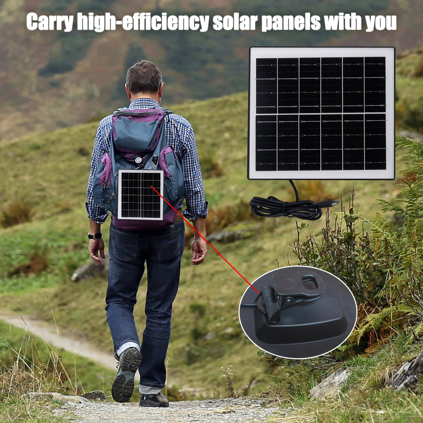 Solar Panel 5W Monocrystalline with Built-In 5200mAh Battery - 3rd Gen Emergency Charger for Security Camera