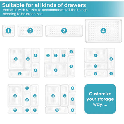 Drawer Storage Organizer Trays 25-Pack in Four Sizes for Kitchen, Desk, Vanity or Dresser Use
