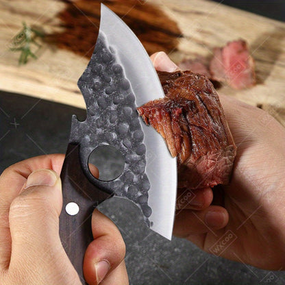 Viking Chef Knife Set 3/4pcs Hammered Stainless Steel Kitchen Knives – Boning, Utility & BBQ Knife with Wooden Handle for Cooking