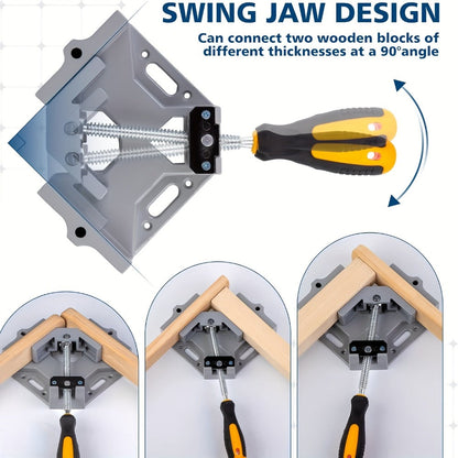 Right Angle Woodworking Clamp Set 2 & 4-Piece, Adjustable Aluminum Alloy Swing Jaw, 90-Degree Corner Clamps for Welding