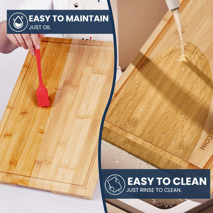 Cutting Board KIKCOIN Bamboo Set or Extra-Large Single Board with Juice Grooves and Storage Holder
