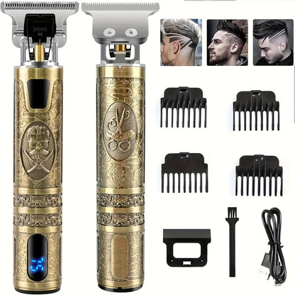 Cordless Hair Clipper for Men with LCD Screen – Electric Beard Trimmer & T-Blade Hair Cutting Kit, USB Rechargeable Grooming Clipper