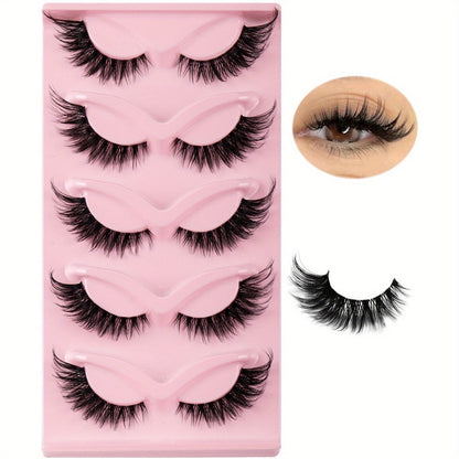 Cat-Eye False Eyelashes Set with 15 Pairs in Three Pink Storage Trays and Clear Lash Bands