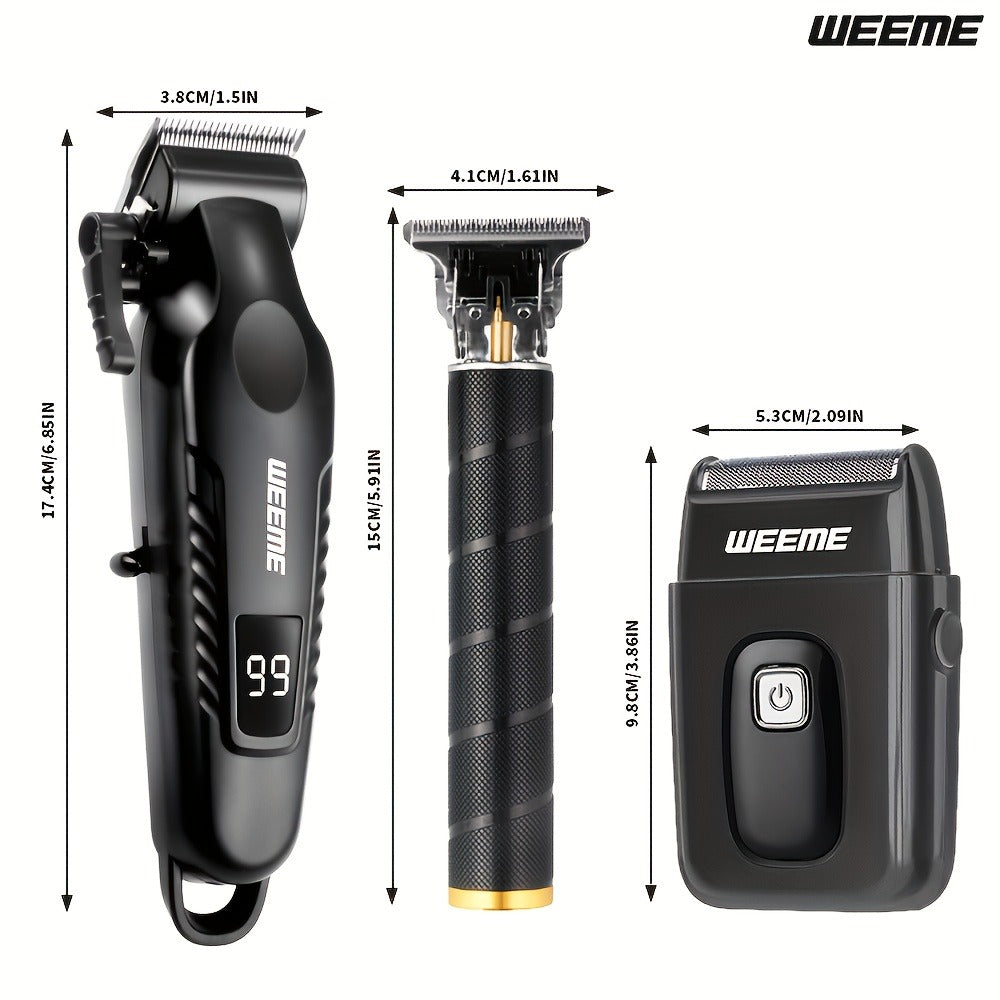 Men's Professional Grooming Kit – Cordless Rotary Shaver & T-Blade Trimmer, Type-C Charging, 6 Adjustable Combs