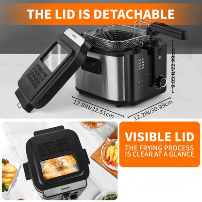 Deep Fryer Electric 1500W Non-Stick with Detachable Basket Adjustable Temperature Control for Home Cooking, Dining and Outdoor Meals