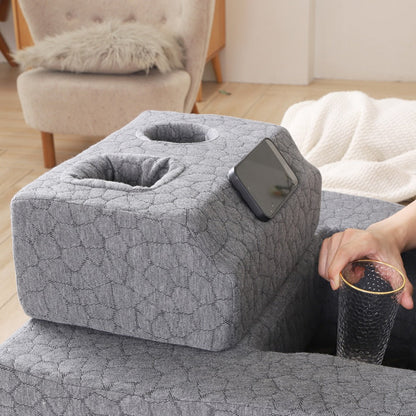 Modular Gray Reading and Gaming Cushion with Armrests, Cup Holders, Side Pockets and Detachable Sections