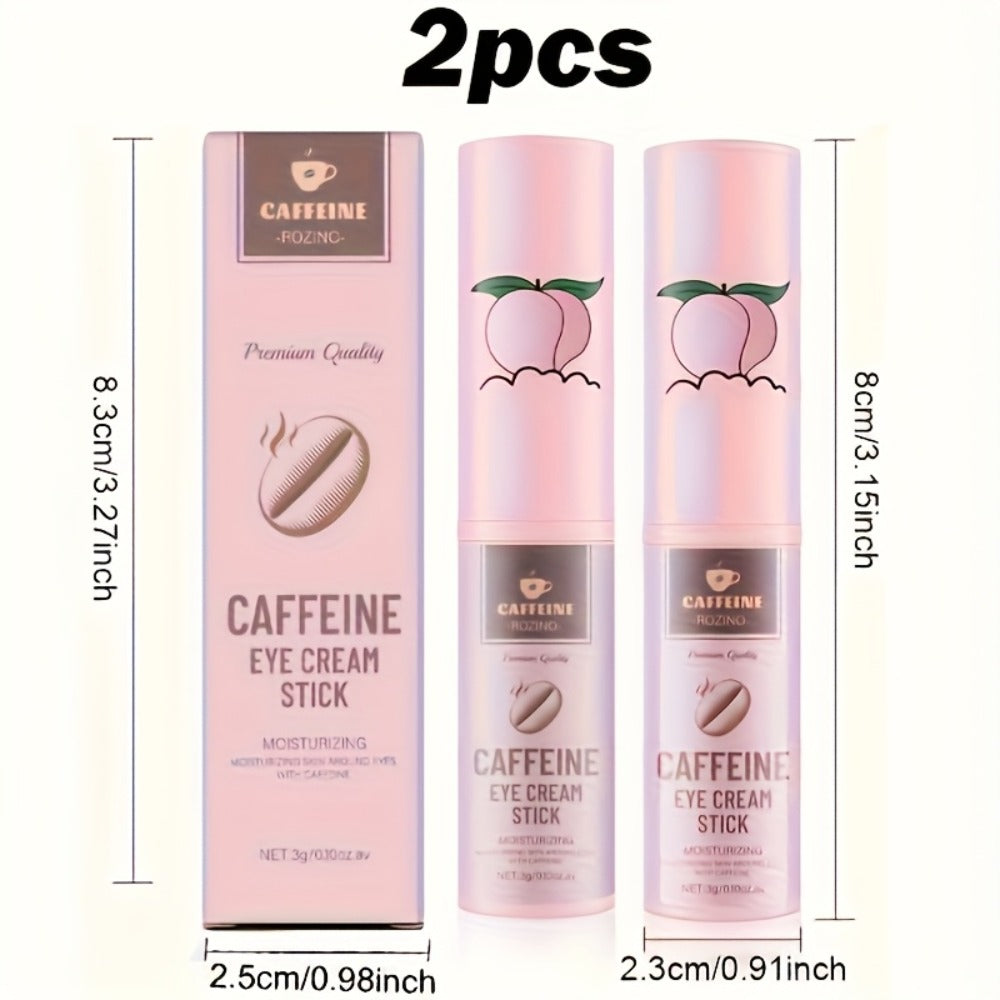 Two-Piece Caffeine-Labeled Eye Cream Stick Set with Coordinated Peach-Print Twist-Up Tube Design