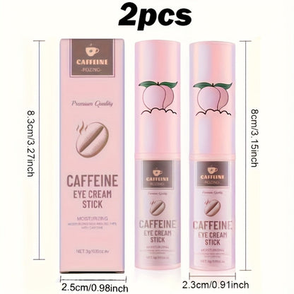 Two-Piece Caffeine-Labeled Eye Cream Stick Set with Coordinated Peach-Print Twist-Up Tube Design
