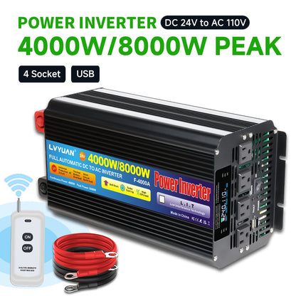 Pure Sine Wave Power Inverter 4000W 8000W Peak DC 12V to AC 110V with LCD Display Remote Control 4 AC for Garden, Patio and Yard Use