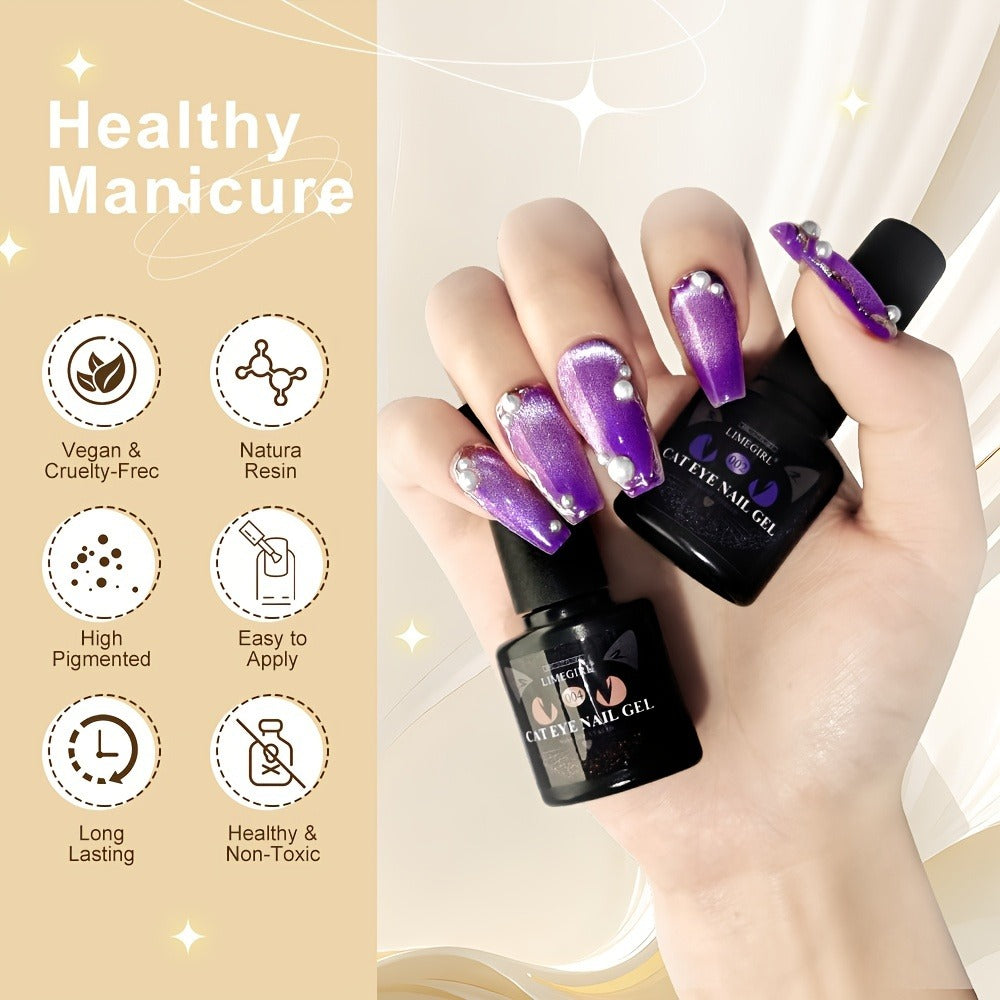 Cat Eye Gel Polish 8ml Holographic Chameleon Flash – Magnetic Sand 3D Color-Shifting Semi-Permanent UV LED Gel Varnish for Salon & Home DIY