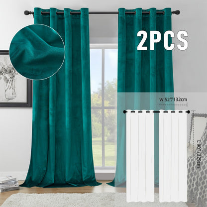 Velvet Room Darkening Curtains 2 Panels, Grommet Top Thermal Insulated Soundproof Blackout Curtains for Living Room Bedroom