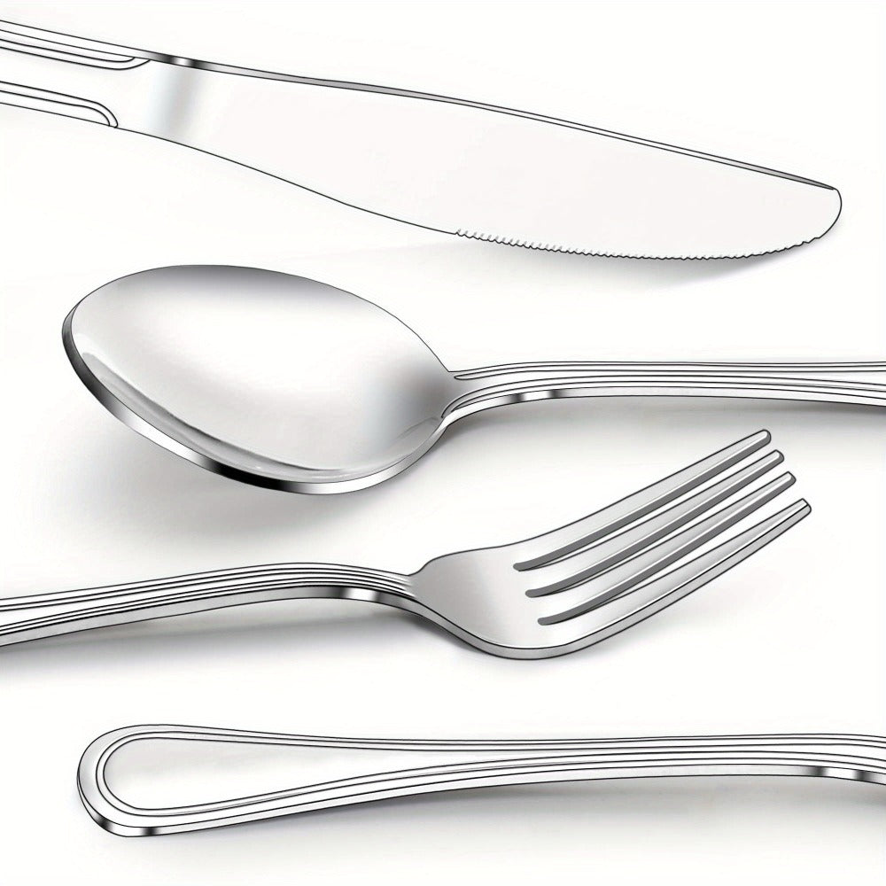 Stainless Steel Flatware Sets in 20–72 Piece Silver, Black or Gold Configurations with Exact Checkout Options