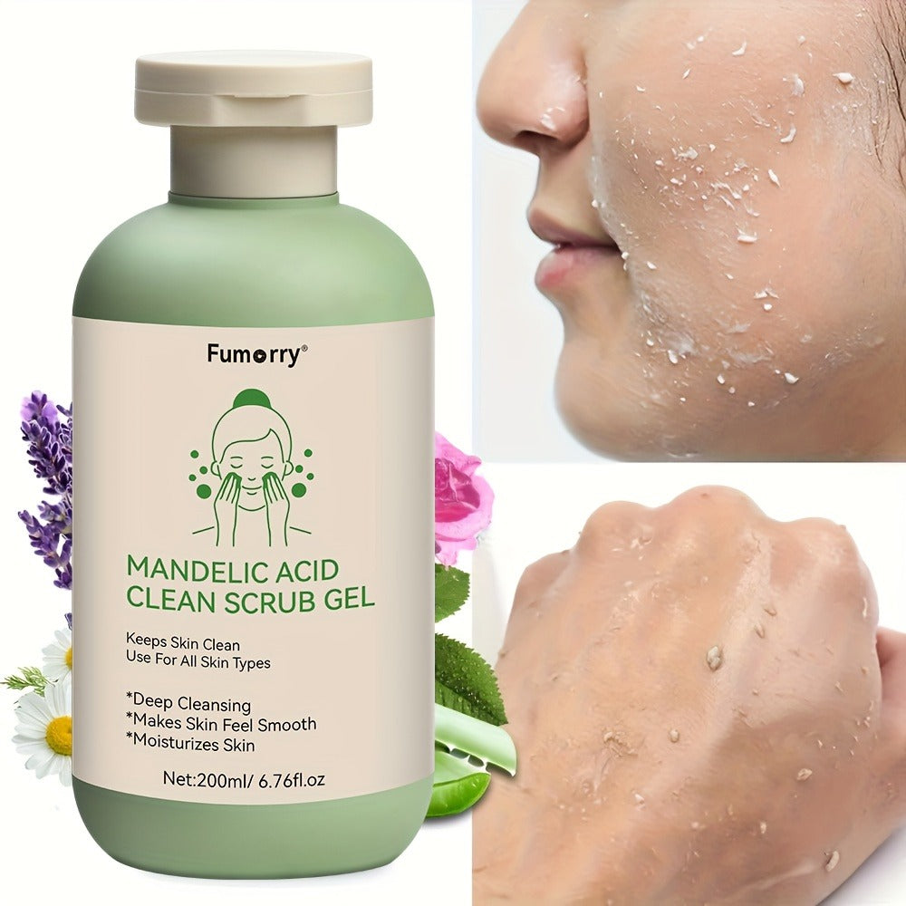 Mandelic Acid Exfoliating Gel 200ml with Aloe & Rose Extract, Deep Cleansing Pore Cleanser for Face & Body
