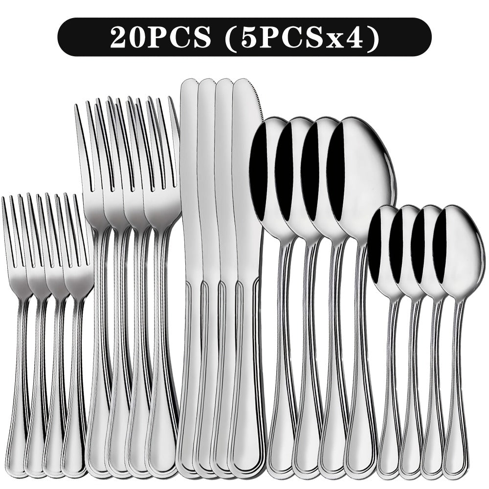 Stainless Steel Flatware Sets in 20–72 Piece Silver, Black or Gold Configurations with Exact Checkout Options