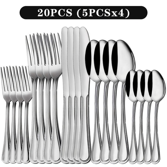 Stainless Steel Flatware Sets in 20–72 Piece Silver, Black or Gold Configurations with Exact Checkout Options