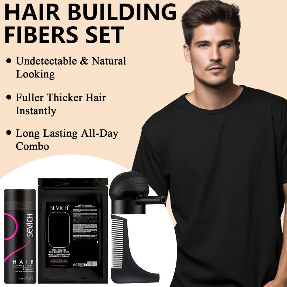 Hair Thickening Fibers Set 2-in-1 with Applicator Spray - Instant Volume & Fuller Look for Thinning Hair