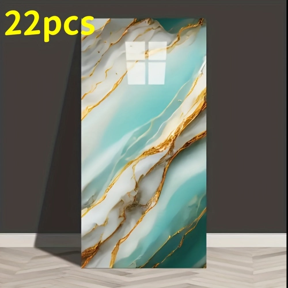 Self-Adhesive PVC Wall Sticker 22pcs Peel and Stick Marble Boho Wallpaper 11.81x23.62in Oil for Entryways, Bedrooms and Living Spaces