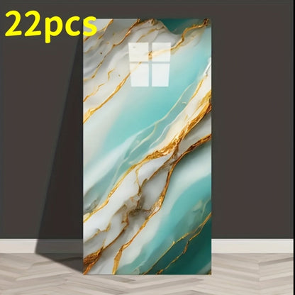 Self-Adhesive PVC Wall Sticker 22pcs Peel and Stick Marble Boho Wallpaper 11.81x23.62in Oil for Entryways, Bedrooms and Living Spaces