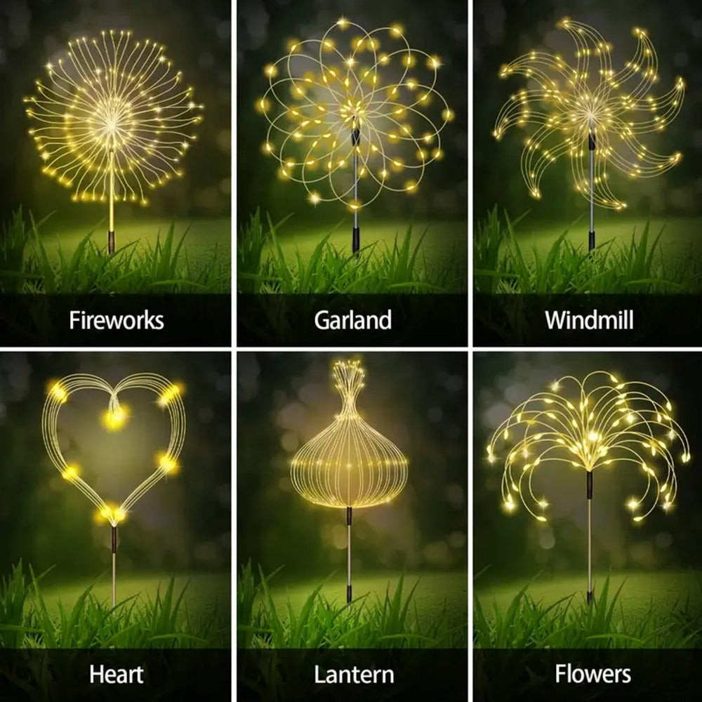 Solar Garden Light Firework Stakes with 8 Modes, 4 or 12-Pack Choices and White or Multicolor LEDs