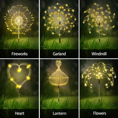 Solar Garden Light Firework Stakes with 8 Modes, 4 or 12-Pack Choices and White or Multicolor LEDs