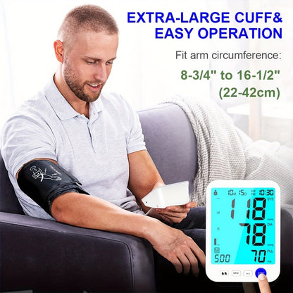 Blood Pressure Monitor for Upper Arm, Large Backlit Display with 22-42cm Cuff and Dual Power Options