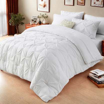 Comforter Set Luxurious Pleated 5/7pcs Bed in a Bag, Plush Fiber Fill, Year-Round Warmth - Quilted Comforter