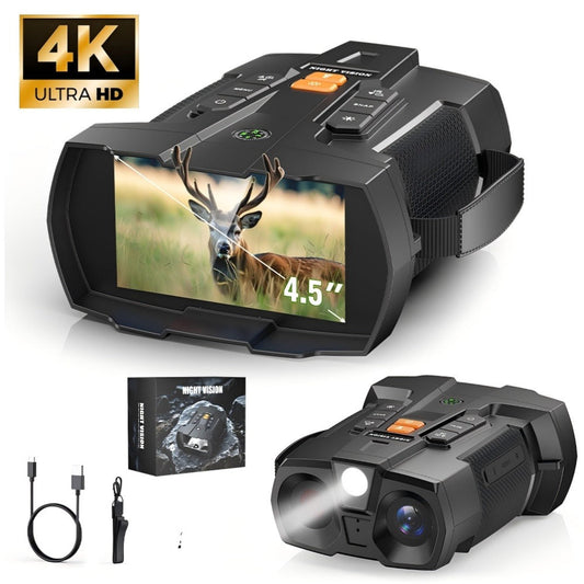 Black Digital Night Vision Binoculars with 4.5-Inch Screen, 10X Digital Zoom, Seven IR Levels and 5000mAh Battery