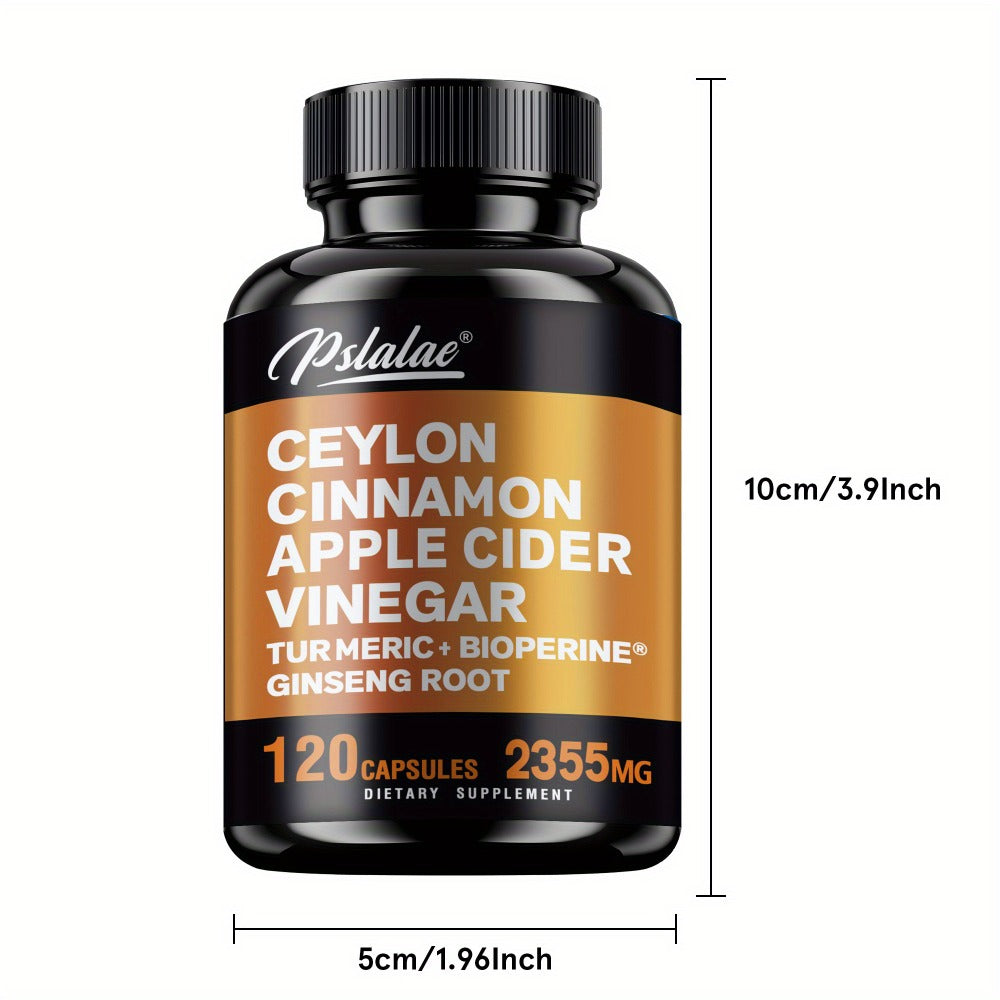 Ceylon Cinnamon Capsules 120 Count with Apple Cider Vinegar Turmeric Bioperine & Ginseng for Bath Time, Home Spa and Personal Care