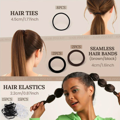 Hair Accessories 163-Piece Styling Set with Hair Ties, Nets, Bobby Pins and Snap Clips in Case
