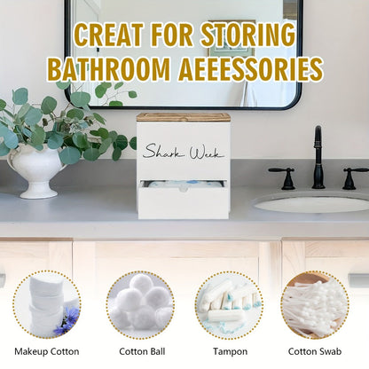 Tampon & Pad Organizer Box with Lid – Wooden Bathroom Storage Bin with Drawer, 3-Compartment Feminine Products Caddy