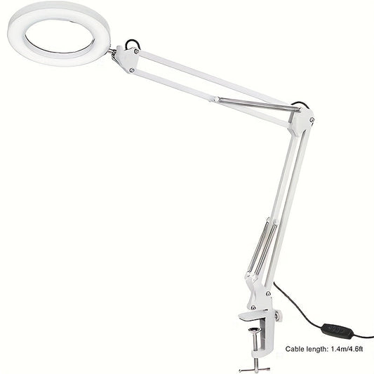 15X Magnifying Lamp with Clamp & Flexible Arm, USB LED Desk Light, 3 Color Modes 10 Brightness Levels