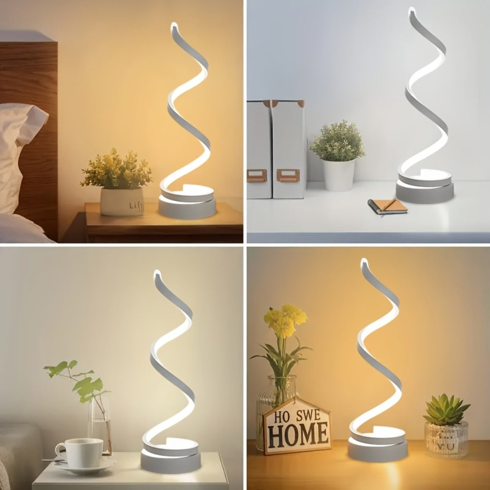 Dimmable Spiral Table Lamp with Touch Control & USB-C Charging Port, 3-Way Brightness Bedside Nightstand Lamp