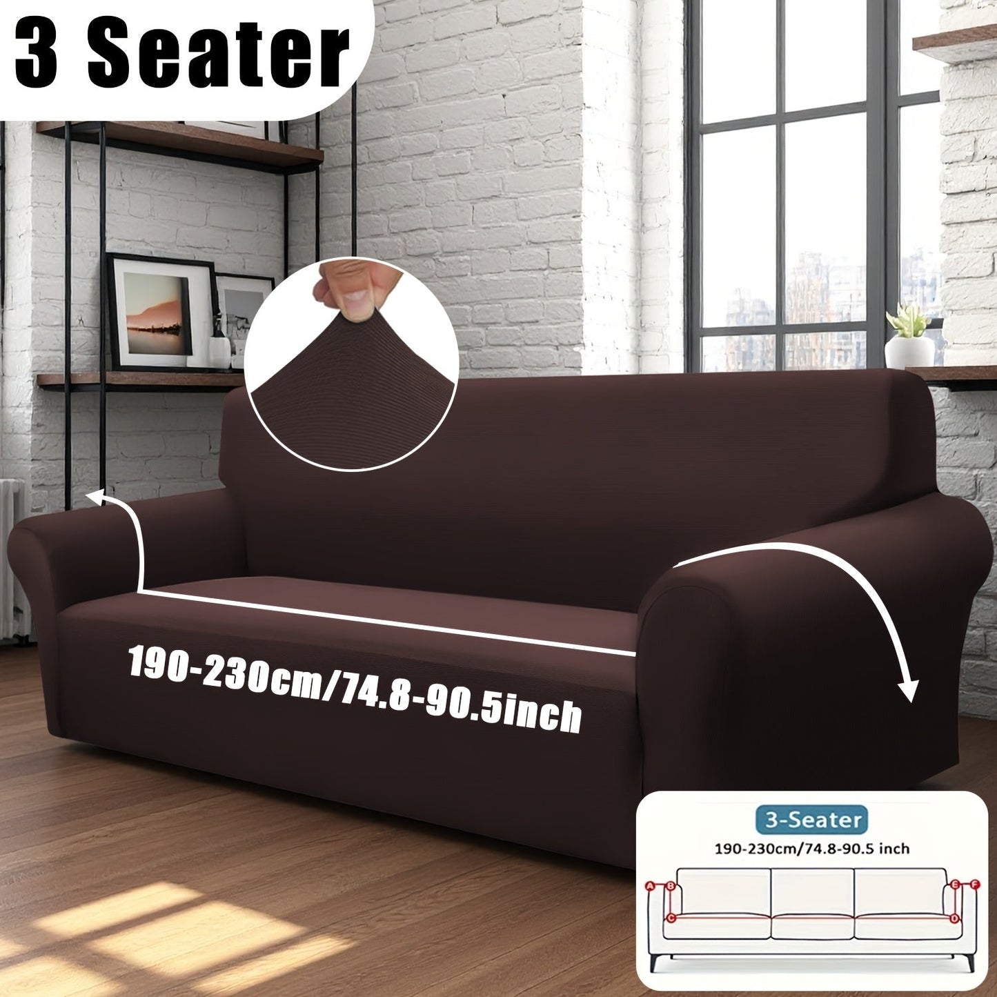 Sofa Cover Solid-Color Fitted Slipcover Options for 1, 2, 3 or 4-Seater Sofas and Separate Pillowcase