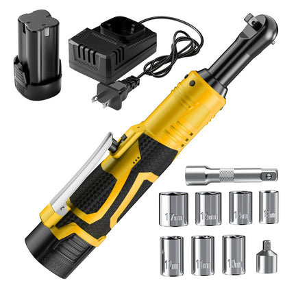 Cordless Electric Ratchet Wrench Set 3/8 inch Variable Speed Trigger Grip 9 Sockets Lithium-Ion for Home, Garage and DIY Projects