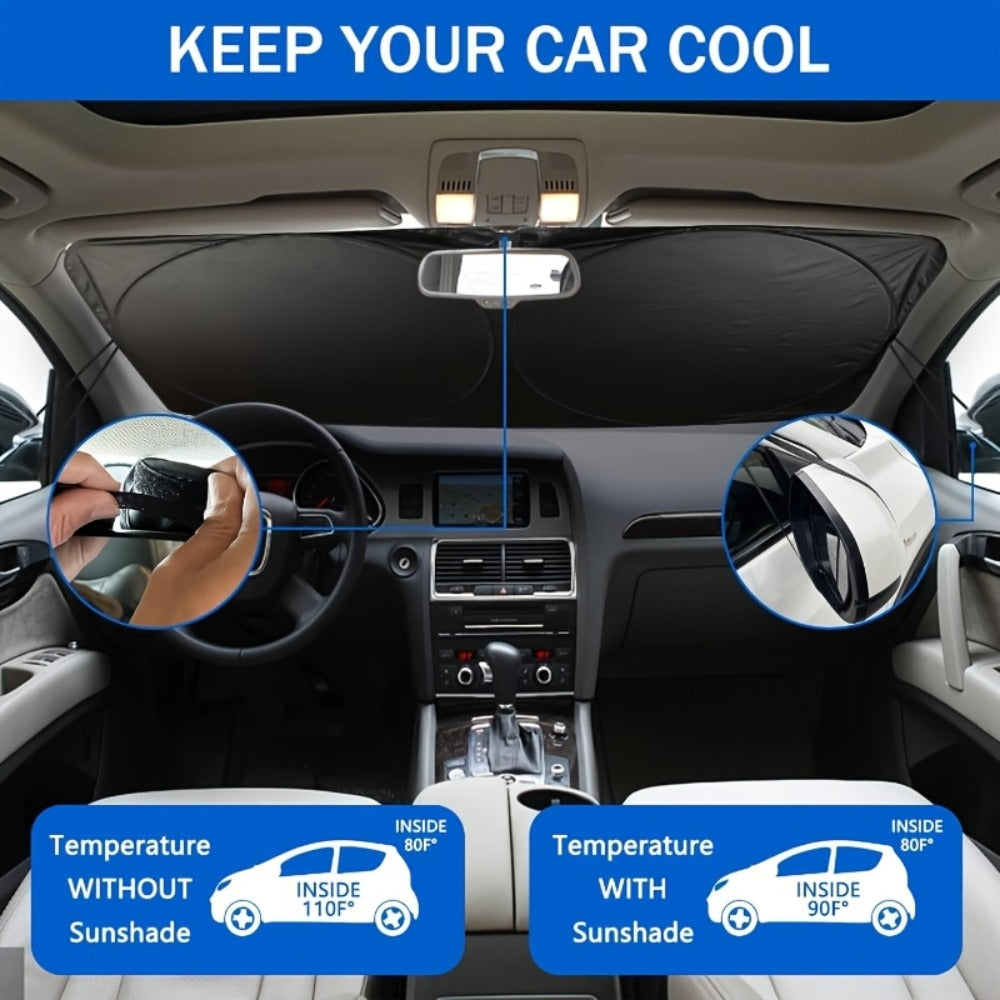 Car Windshield Sun Shade Funny Eyes Foldable UV Blocker Visor – Blue & Red Eye Styles with Reinforcement Tape for Most Cars SUVs Trucks