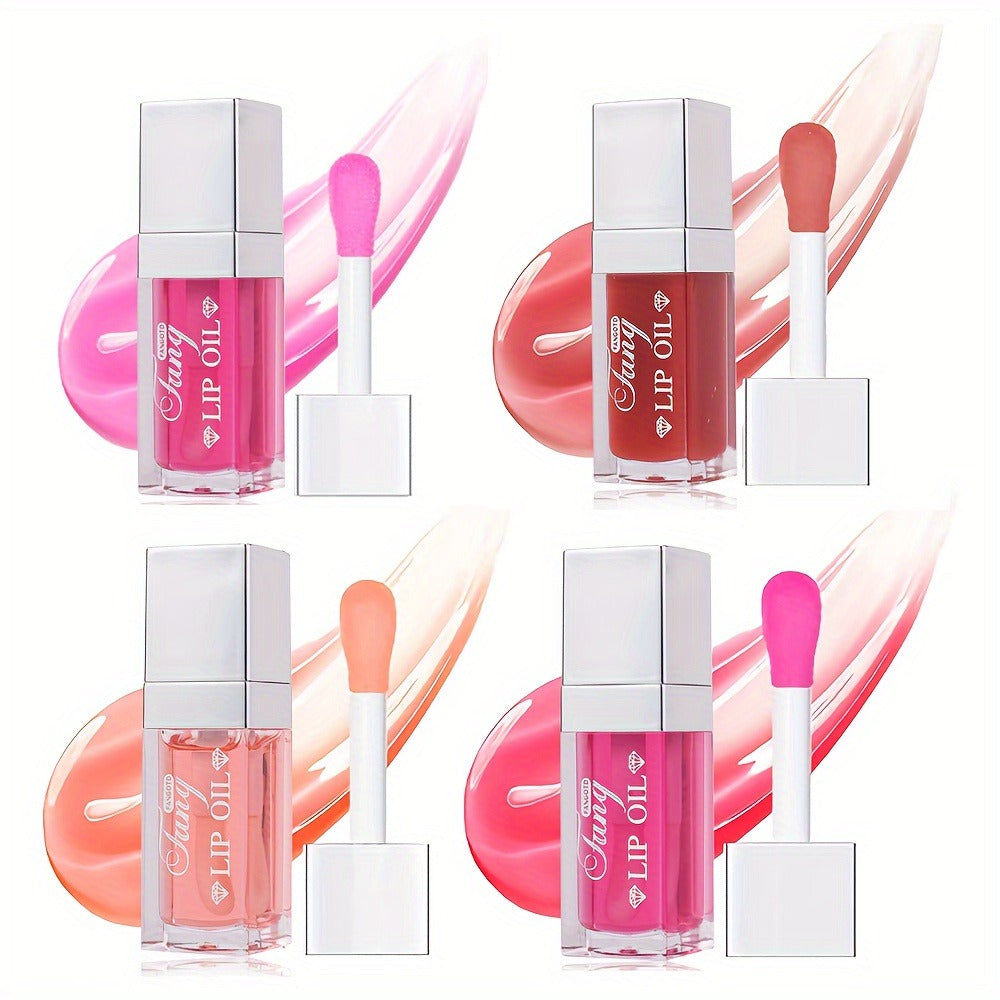 Glossy Lip Oil Set 4 Pack Moisturizing Plumping Transparent Volumizing Lip Treatment Non-Sticky Long-Lasting Lip Gloss Oil for Soft Hydrated