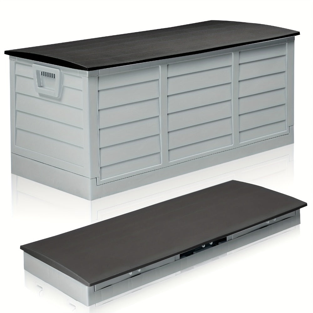75 Gallon Deck Box with Wheels, 284L Resin Outdoor Storage Box Lockable Plastic Container for Patio