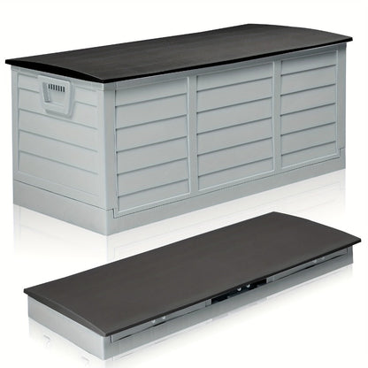 75 Gallon Deck Box with Wheels, 284L Resin Outdoor Storage Box Lockable Plastic Container for Patio