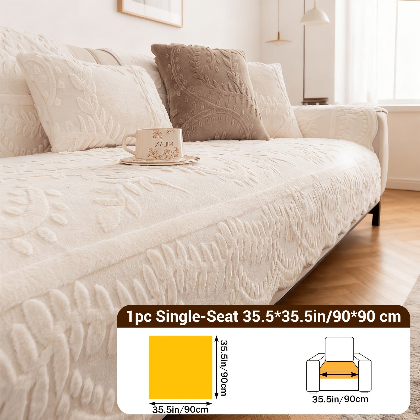 Sofa Cover Quilted Plush-Texture Panels in 35.5-Inch Width for 1 to 4 Seats, Backrest or Armrest